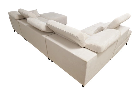 Rohová pohovka s funkcí spaní Penejos VI modrá pravostranná stylová rohová pohovka se dvěma přihrádkami na lůžkoviny odolná látka