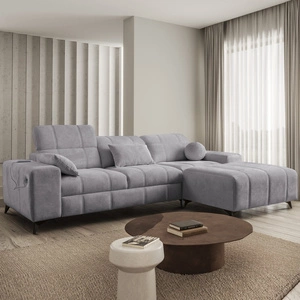 Rohová sedací souprava s funkcí spaní Penejos světle šedá pravá elegantní rohová sedací souprava s úložným prostorem na lůžkoviny pohodlné nastavitelné opěrky hlavy