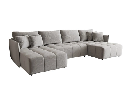 Rohová sedací souprava s funkcí spaní Oroso U světle šedý kontejner na lůžkoviny měkká sametová tkanina s hydrofobní vrstvou dekorativní prošívání