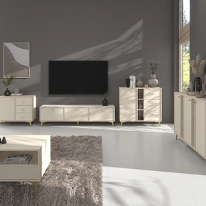 Sestava nábytku do obývacího pokoje Kioto I béžová stylový design elegantní nábytek na kovovém zlatém podstavci jemné úchytky