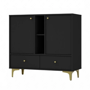 Zásuvková komoda Kioto I 100 cm černá grafitová moderní design kovové doplňky ve zlaté barvě originální design komoda