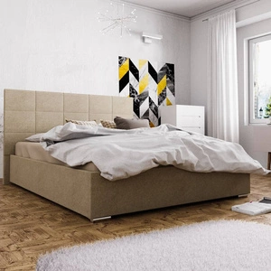 Čalouněná postel Eljas 140x200 tmavě béžová s moderním čelem ideální do ložnice