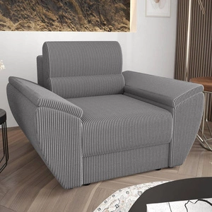 Křeslo Fogu šedý jasan moderní design pohodlné křeslo do obývacího pokoje manšestrová látka s výraznými pruhy široké područky