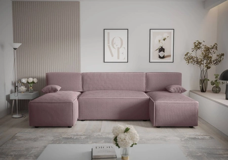 Rohová sedací souprava s funkcí spaní Brandon U heather kontejner na lůžkoviny trojrozměrná tkanina s výraznými pruhy