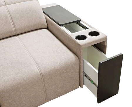 Rohová sedací souprava s funkcí spaní Tesalia VII zelená levá moderní design pohodlný posuvný opěrák zásuvka v boku nábytku