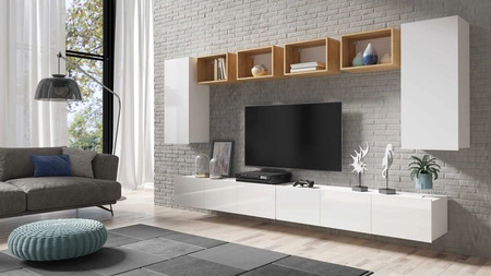 Nábytek Apulia XXXV bílý lesk / zlatý dub výjimečně stylová nástěnná skříňka jednoduché jednotky hodící se do každého interiéru