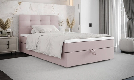 Kontinentální postel Flint 100x200 pudrově růžová v moderním skandinávském stylu s čalouněným čelem postele s úložným boxem