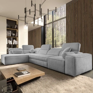 Rohová sedací souprava s funkcí spaní Viano XI světle šedá levá módní a stylová rohová sedací souprava s nastavitelnými opěrkami hlavy dekorativní polštáře