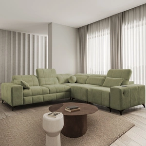 Rohová sedačka s funkcí spaní Penejos III olivová vpravo mimořádně pohodlná a praktická rohová sedačka do obývacího pokoje dvě nádoby na lůžkoviny