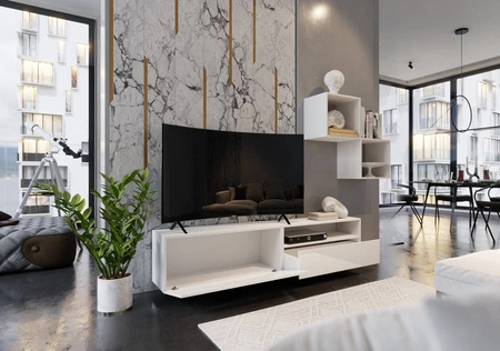 Mesini bílá / bílý lesk Moderní nástěnná skříňka do obývacího pokoje Praktický systém zásuvek s otevíráním push to open