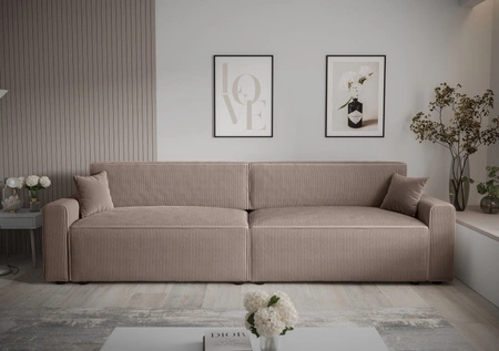 Rozkládací pohovka Brandon XL Bis světle hnědá moderní design trojrozměrný pruhovaný látkový kontejner na lůžkoviny