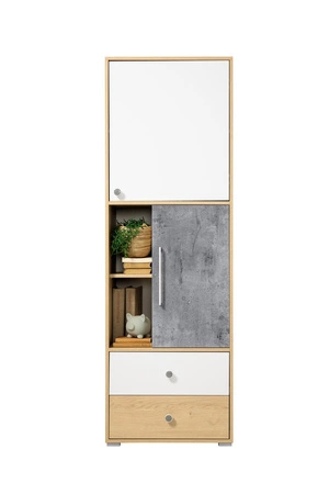 Nábytková sestava Cary dub biskvit / bílá / beton ideální do pokoje pro mladé v módním stylu