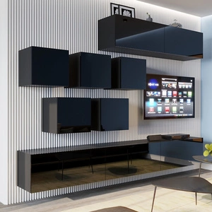 Spata nástěnná skříňka černá / černý lesk stylový bezúchytkový masiv modernistická nástěnná skříňka do obývacího pokoje nebo zasedací místnosti