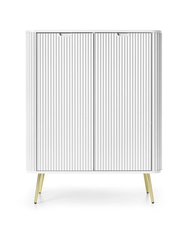Komoda Zoya 103 cm bílá elegantní design oválného tvaru na zlatých kovových nohách vkusné drážkované čelo