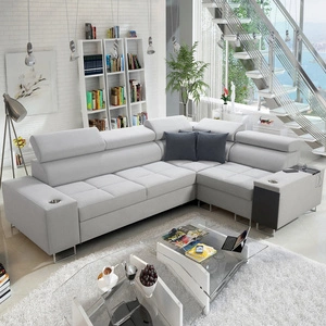 Rohová sedací souprava s funkcí spaní Dafni II šedý sametový popel pravá rohová sedací souprava s úložným prostorem na lůžkoviny s celoplošným výsuvem zásuvky