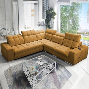 Rohová sedačka s funkcí spaní Luigi III med pravá pohodlná rohová sedačka do obývacího pokoje ideální pro každodenní relaxaci