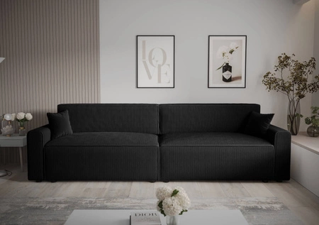 Rozkládací pohovka Brandon XL Bis černá moderní design trojrozměrná tkanina s výrazným pruhem nádoba na lůžkoviny