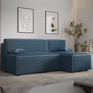 Rohová sedací souprava s funkcí spaní Brandon modrá pravý roh trojrozměrná tkanina s výrazným pruhem nádoba na lůžkoviny