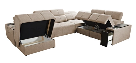 Rohová sedačka s funkcí spaní Tesalia VIII modrá levá pohodlná rohová sedačka do obývacího pokoje s inovativní funkcí posuvného opěradla