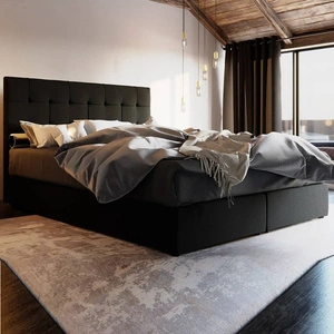 Černá kontinentální postel Widnes 140x200 v moderním skandinávském stylu s výrazným čelem