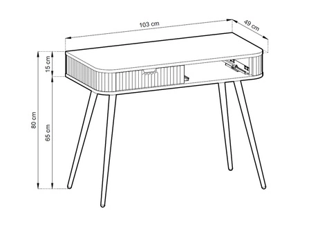 Černá konzola Zoya se zásuvkami stylový a funkční toaletní stolek zakřivený masivní tvar rýhovaná čela zásuvek kovové nohy