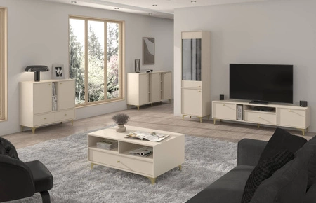 Sestava nábytku do obývacího pokoje Kioto I béžová stylový design elegantní nábytek v tlumených barvách obohacený zlatými doplňky