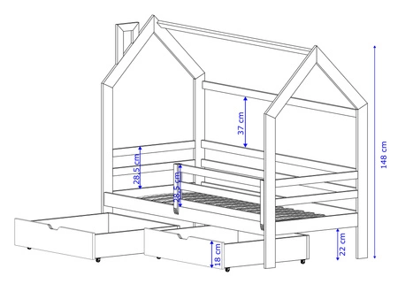 Dřevěná postel Dale 90x200 cm borovice moderní design dětská postel z masivního borovicového dřeva dětský domeček postel