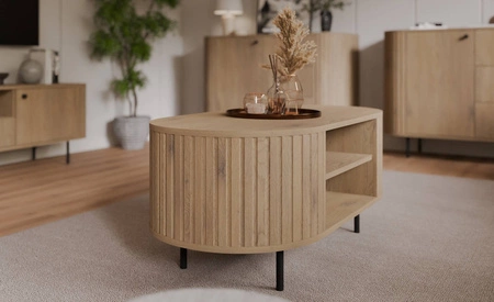 Konferenční stolek Ovalio dub cremona designová oválná konstrukce dekorativní frézování stolu na stabilních kovových nohách