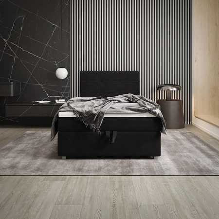 Kontinentální postel Fresno 100x200 černá v moderním skandinávském stylu s čalouněným čelem postele s úložným boxem