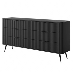 Komoda Lante 163 cm černá elegantní design oválný tvar komody na vysokých nohách vkusné rýhované čelo