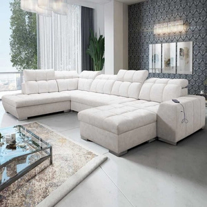 Rohová pohovka Luigi VI s funkcí spaní světle béžová pravostranná stylová rohová pohovka s kontejnery na lůžkoviny potaženými měkkou látkou