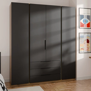 Kastano šatní skříň 200 cm dub evoke / černá stylový design kovové hrany úchytek ideální šatní skříň do ložnice prostorné zásuvky
