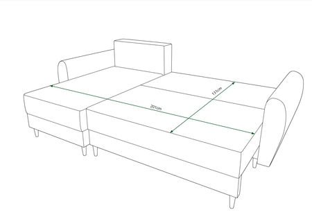 Rohová sedací souprava s funkcí spaní Rovigo černá levá elegantní rohová sedací souprava ve skandinávském tvaru velký prostor na lůžkoviny