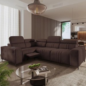 Rohová sedací souprava s funkcí spaní Castel II Lux hnědá levá pohodlná rohová sedací souprava do obývacího pokoje s pohodlným výsuvným podnožníkem