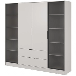 Šatní skříň Corse 206 cm béžová Moderní designová šatní skříň se skleněnými čely a prostornými zásuvkami ideální pro ložnice a kanceláře