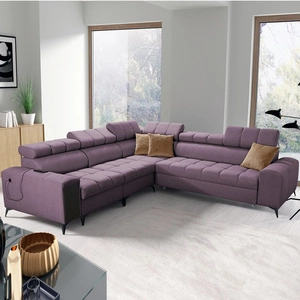 Rohová sedací souprava s funkcí spaní Bolmso III fialová levá rohová sedací souprava s kontejnery na lůžkoviny s plnovýsuvnou zásuvkou v boku nábytku