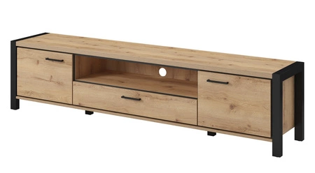 Skříňka RTV Aktiv 210 cm dub taurus / černá stylová TV skříňka s kovovými černými úchytkami industriálního charakteru