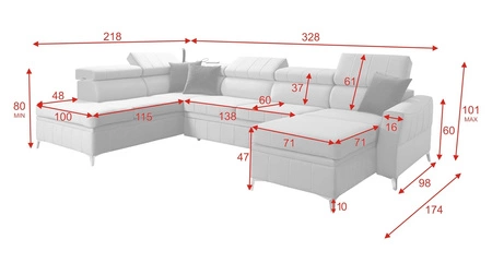 Rohová pohovka s funkcí spaní Rava VI azurová pravá Praktická a moderní rohová pohovka vybavená multifunkční lampou