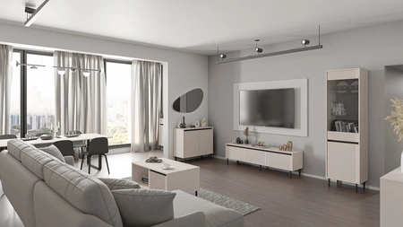 Konferenční stolek Osaka béžová / černá se zásuvkami elegantní design vyztužený kovovými nohami v černé barvě vkusné rýhované čelo