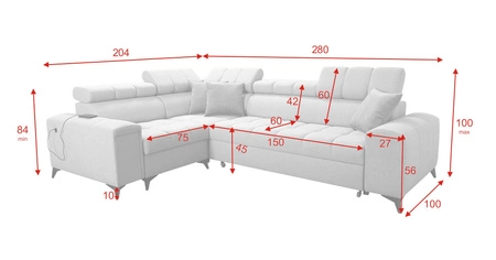 Rohová sedací souprava s funkcí spaní Bolmso II grafitová levá rohová sedací souprava se zásuvkou na lůžkoviny s plným výsuvem v boční části nábytku