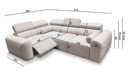 Rohová sedací souprava s funkcí spaní Cantare II Lux slonovinová kost levá komfortní rohová sedací souprava se zvedací podnožkou měkká látka
