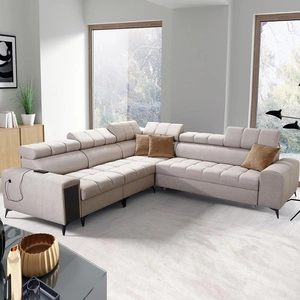 Rohová sedací souprava s funkcí spaní Bolmso III béžová levá rohová sedací souprava s kontejnery na lůžkoviny s plnovýsuvnou zásuvkou v boku nábytku