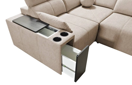 Rohová pohovka s funkcí spaní Tesalia II Lux hnědá levá pohodlná rohová pohovka s posuvným opěradlem a výsuvnou podnožkou