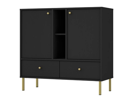 Zásuvková komoda Kioto II 100 cm černá grafitová moderní design kovové vysoké nohy ve zlaté barvě originální design komoda