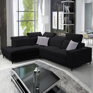 Kelly Elegantní VII rozkládací pohovka černá levá opletená pohodlná a funkční rohová rozkládací pohovka do obývacího pokoje