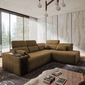 Rohová sedací souprava s funkcí spaní Tesalia VII hnědá pravá strana moderní design pohodlné posuvné opěradlo zásuvka v boku nábytku