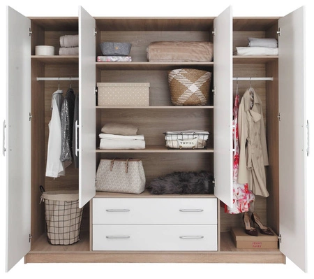 Caspe 200 cm dubová řemeslná šatní skříň moderní design povrchová úprava ABS a černé úchytky