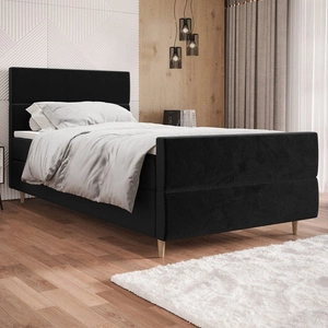 Černá kontinentální postel Benet 90x200 v moderním skandinávském stylu s čalouněným čelem a nohami postele s úložným boxem