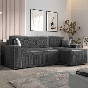 Rohová sedací souprava s funkcí spaní Brandon Bis šedá pravý roh trojrozměrná látka s výraznými pruhy nádoba na lůžkoviny