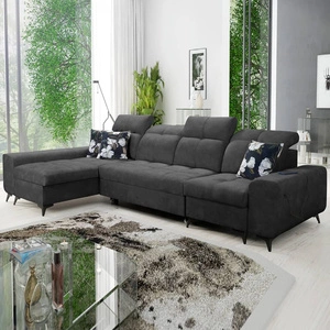 Rohová sedací souprava s funkcí spaní Buffalo XII graphite levá strana stylová a funkční rohová sedací souprava s kontejnerem na lůžkoviny